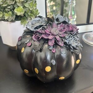 Gothic Chic Black & Gold Polka Pumpkin Purple Floral Accents